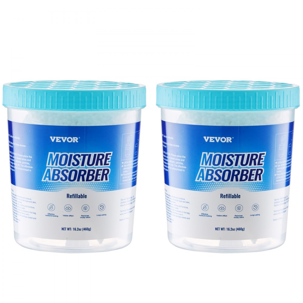 VEVOR Moisture Absorber Bucket, 2 Packs 16.2 oz Hi-Capacity Moisture Absorber Bucket with 800ml Storage Area & Reusable