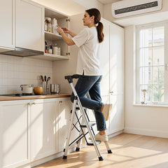 VEVOR 3 Step Ladder, Folding Step Stool with Wide Anti-Slip Pedal and Comfort Handgrip, 330 lbs Capacity Portable