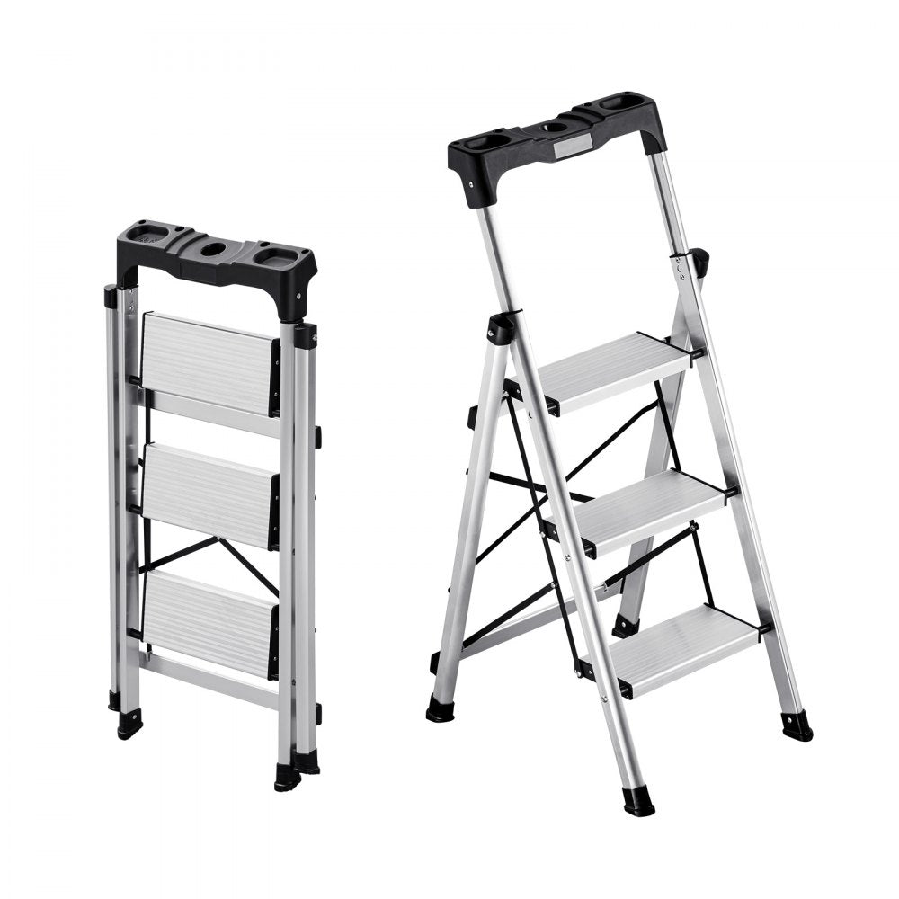 VEVOR 3 Step Ladder, Folding Step Stool with Wide Anti-Slip Pedal and Comfort Handgrip, 330 lbs Capacity Portable