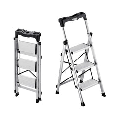 VEVOR 3 Step Ladder, Folding Step Stool with Wide Anti-Slip Pedal and Comfort Handgrip, 330 lbs Capacity Portable