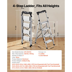 VEVOR 4 Step Ladder, Folding Step Stool with Wide Anti-Slip Pedal and Comfort Handgrip, 330 lbs Capacity Portable
