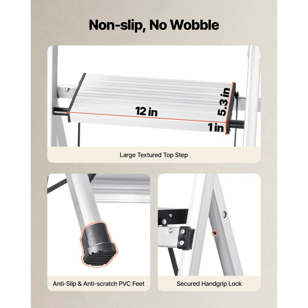VEVOR 4 Step Ladder, Folding Step Stool with Wide Anti-Slip Pedal and Comfort Handgrip, 330 lbs Capacity Portable