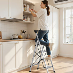 VEVOR 4 Step Ladder, Folding Step Stool with Wide Anti-Slip Pedal and Comfort Handgrip, 330 lbs Capacity Portable