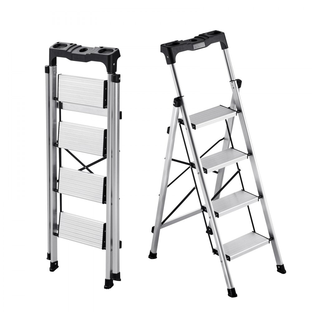VEVOR 4 Step Ladder, Folding Step Stool with Wide Anti-Slip Pedal and Comfort Handgrip, 330 lbs Capacity Portable