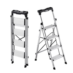 VEVOR 4 Step Ladder, Folding Step Stool with Wide Anti-Slip Pedal and Comfort Handgrip, 330 lbs Capacity Portable