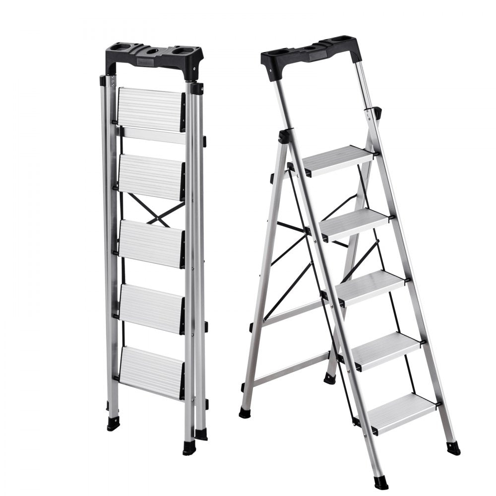 VEVOR 5 Step Ladder, Folding Step Stool with Wide Anti-Slip Pedal and Comfort Handgrip, 330 lbs Capacity Portable