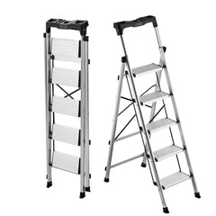 VEVOR 5 Step Ladder, Folding Step Stool with Wide Anti-Slip Pedal and Comfort Handgrip, 330 lbs Capacity Portable