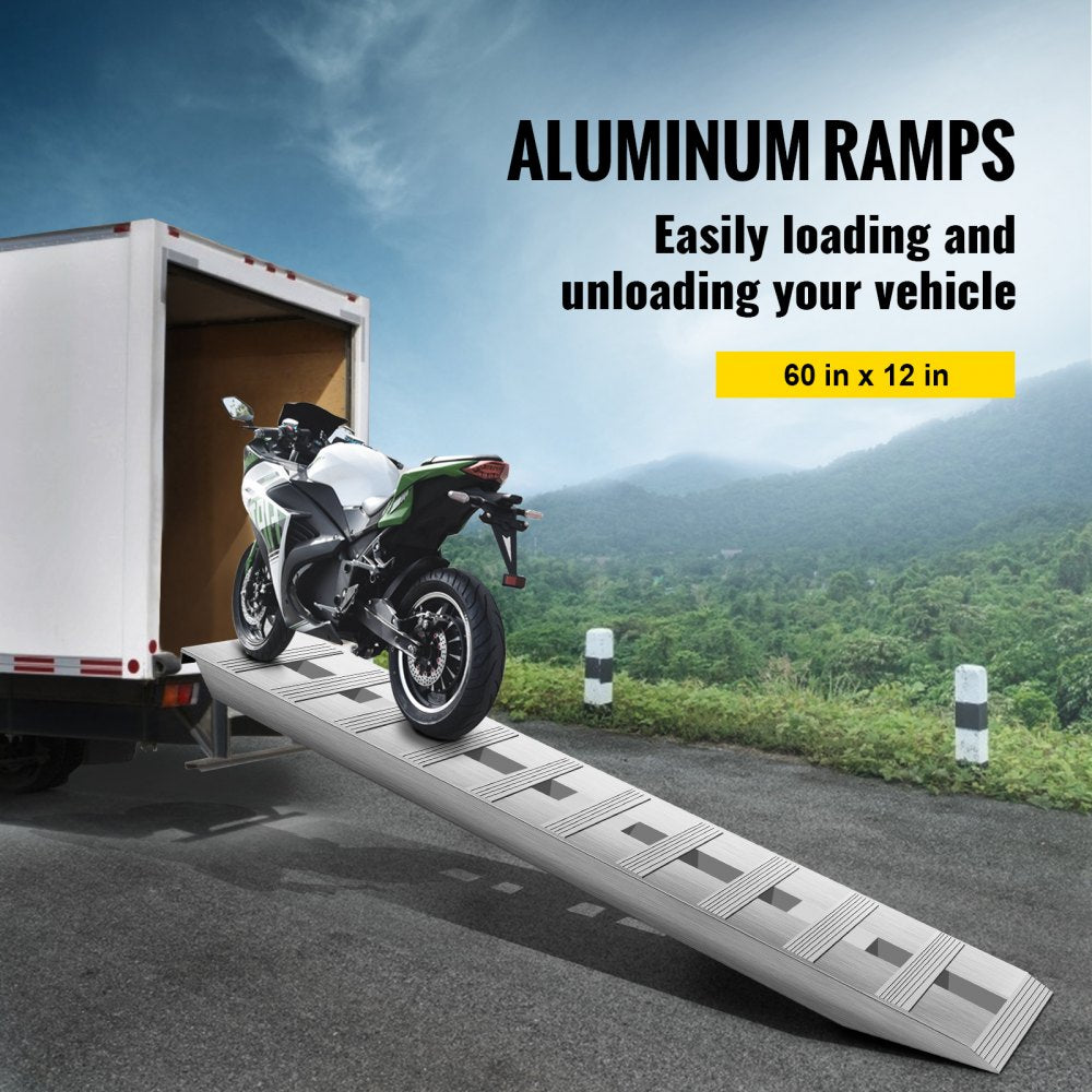 VEVOR 60" x 12" Aluminum Trailer Ramps 6000LBS Total Beavertail Hook End 1 Pair 2 Ramps - 60x12x2.5inch