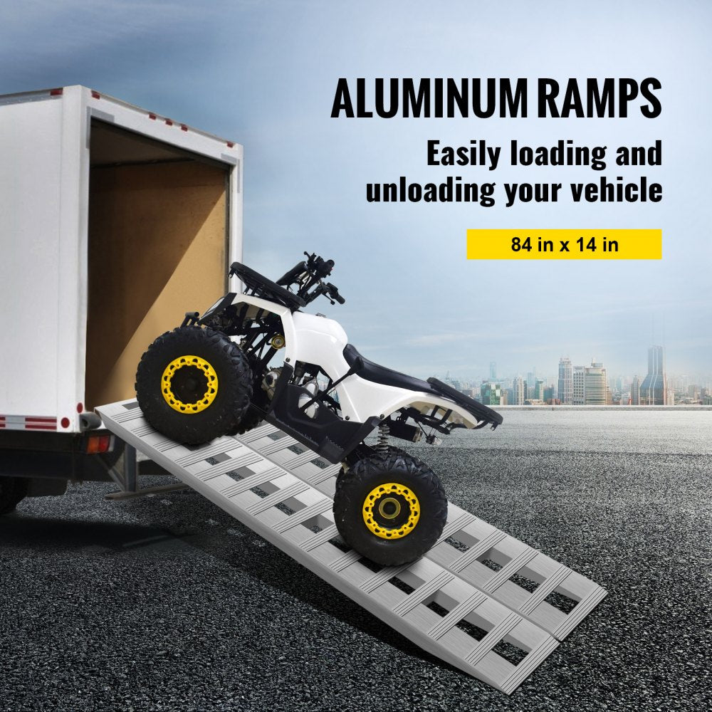 VEVOR 84x14 Inch Aluminum Ramps 6000LBS Capacity Car Trailer Truck ATV Ramps 1 Pair 2 Ramps - 84x14x2.5inch