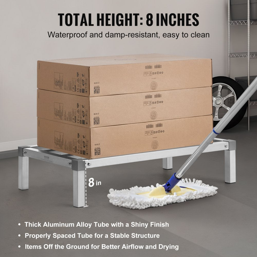 VEVOR Aluminum Dunnage Rack, 36" x 20" Commercial Food Floor Rack, 8" Off the Floor, 1000 lbs Capacity All-Welded