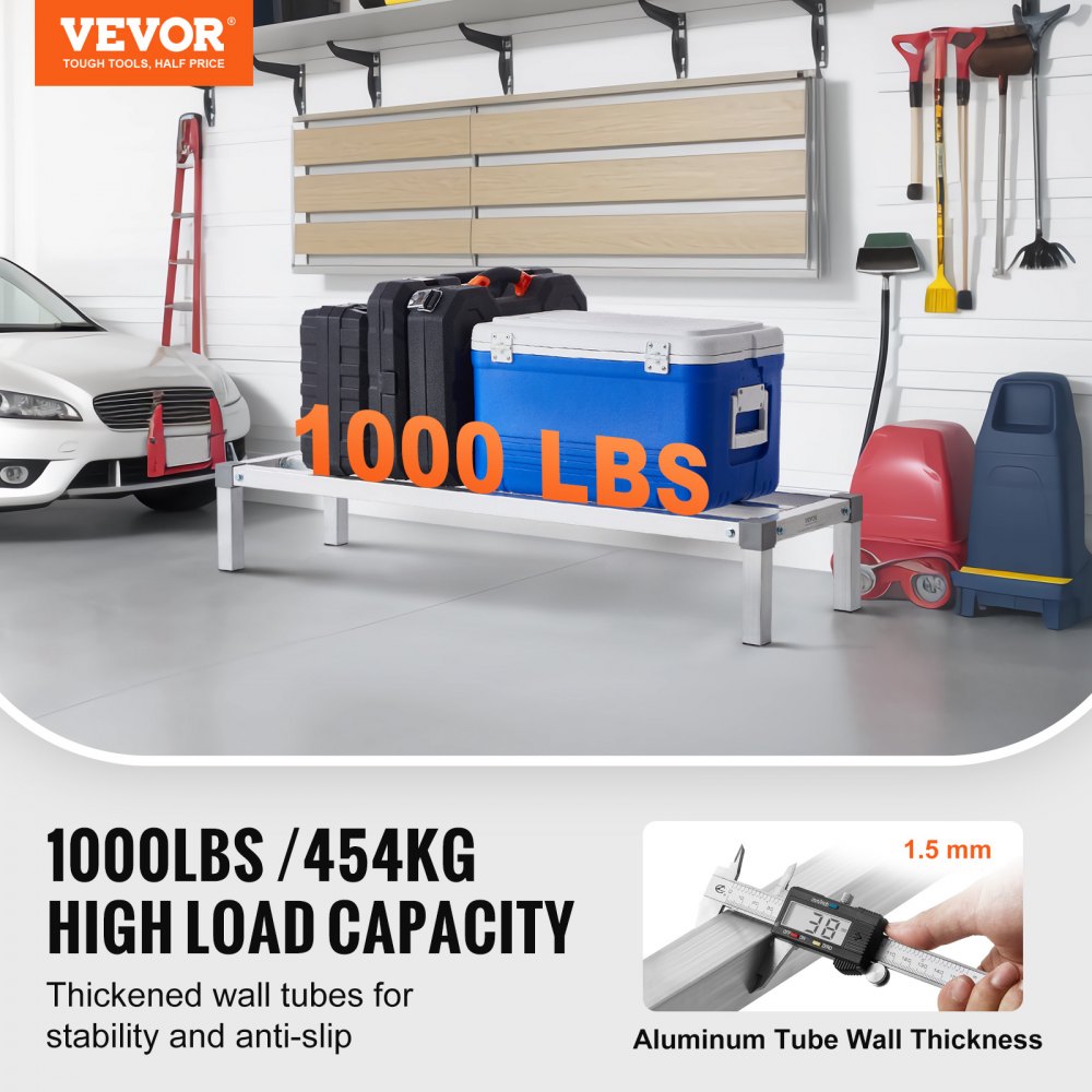 VEVOR Aluminum Dunnage Rack, 48" x 14" Commercial Food Floor Rack, 8" Off the Floor, 1000 lbs Capacity All-Welded