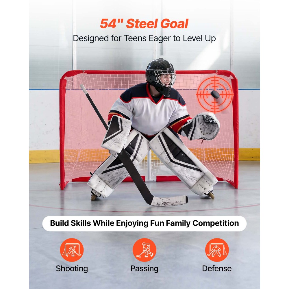 VEVOR Street Hockey Goal, Heavy-Duty Steel Street + Roller Hockey Nets, Durable Hockey Net for Indoor Outdoor Use
