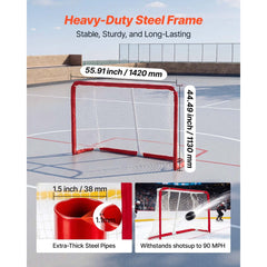 VEVOR Street Hockey Goal, Heavy-Duty Steel Street + Roller Hockey Nets, Durable Hockey Net for Indoor Outdoor Use