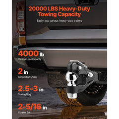 VEVOR Pintle Hook, 20000 lbs, Pintle Hook Hitch for 2-inch Hitch Hook Military Receiver, Combination 2-5/16-inch Hitch