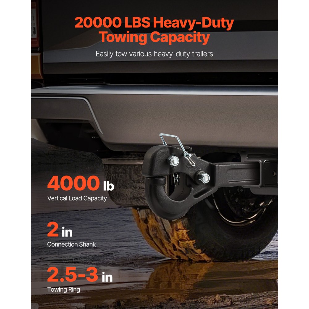 VEVOR Pintle Hook, 20000 lbs Towing Capacity, Pintle Hitch Receiver for 2-inch Hitch Hook Military Receiver, Fits 2.5