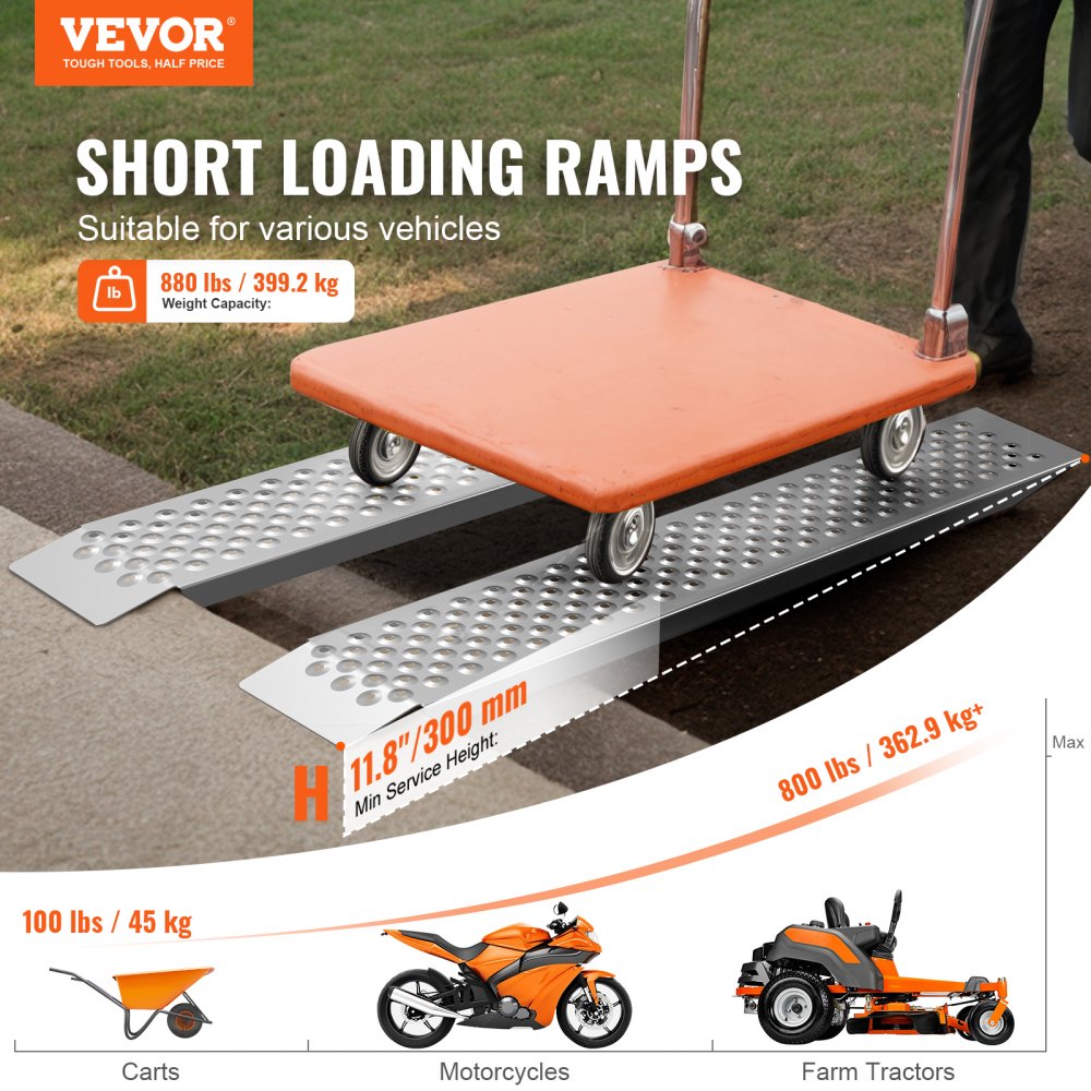 VEVOR Portable Loading Ramps, 2 Pcs 47.2 x 8.5 in, Durable Aluminum Shed Ramp Set with Anti-Slip Holes, Compact Design