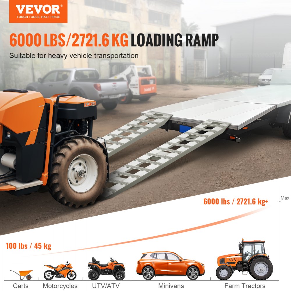 VEVOR Loading Ramps, 2 Pcs 72 x 15 in, Durable Aluminum and Heavy-Duty Trailer Ramp Set with Anti-Slip Plates, 6000 Lbs