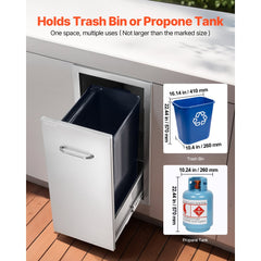VEVOR Outdoor Kitchen Trash Drawer, 13.54"W x 19.61"D x 25.79"H Interior Storage, Multi-Purpose Outdoor Kitchen Drawers