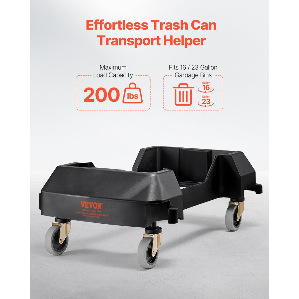 VEVOR Trash Can Dolly, Fit 16/23 Gallon Containers, Slim Trash Can Roller Base with 4 Lockable Wheels, 200lbs Weight