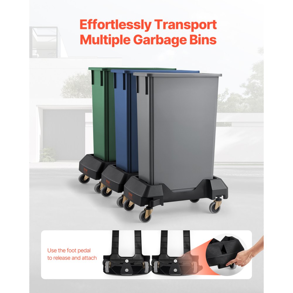 VEVOR Trash Can Dolly, Fit 16/23 Gallon Containers, Slim Trash Can Roller Base with 4 Lockable Wheels, 200lbs Weight
