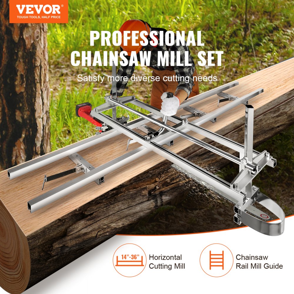 VEVOR Chainsaw Mill and Rail Mill Guide System, Portable Sawmill 14"-36" Guide Bar, 9ft Aluminum Saw Milling Rail Guide