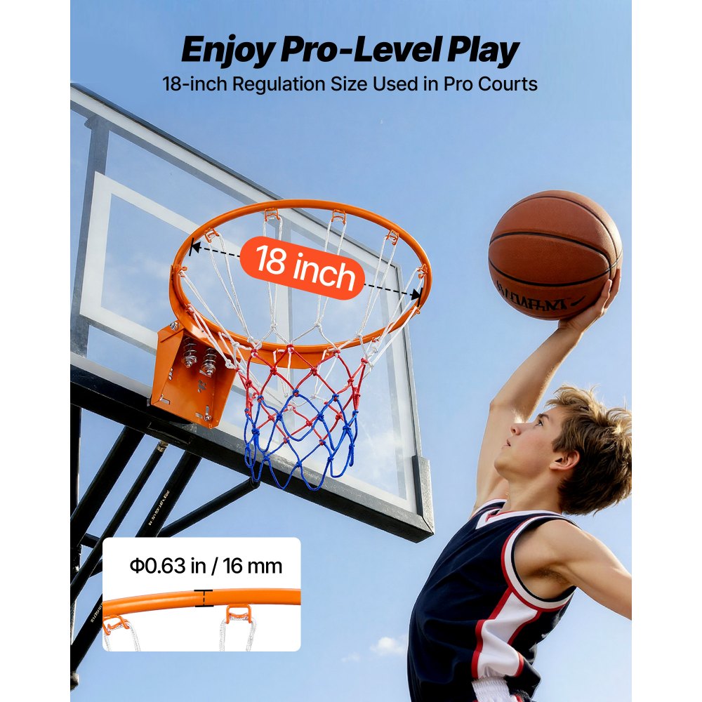 VEVOR Basketball Rim, Wall Door Mounted Basketball Hoop, Heavy Duty Q235 Basketball Flex Rim Goal Replacement with Net