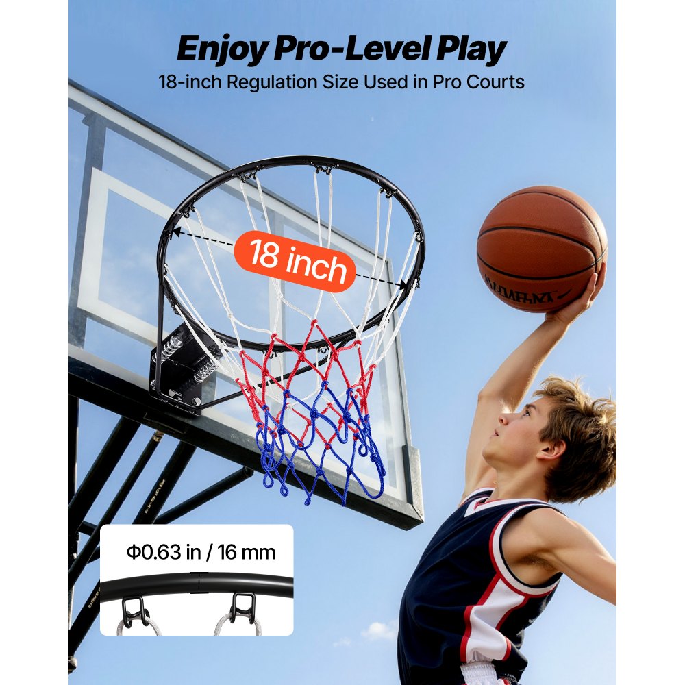 VEVOR Basketball Rim, Wall Door Mounted Basketball Hoop, Heavy Duty Q235 Basketball Flex Rim Goal Replacement with Net