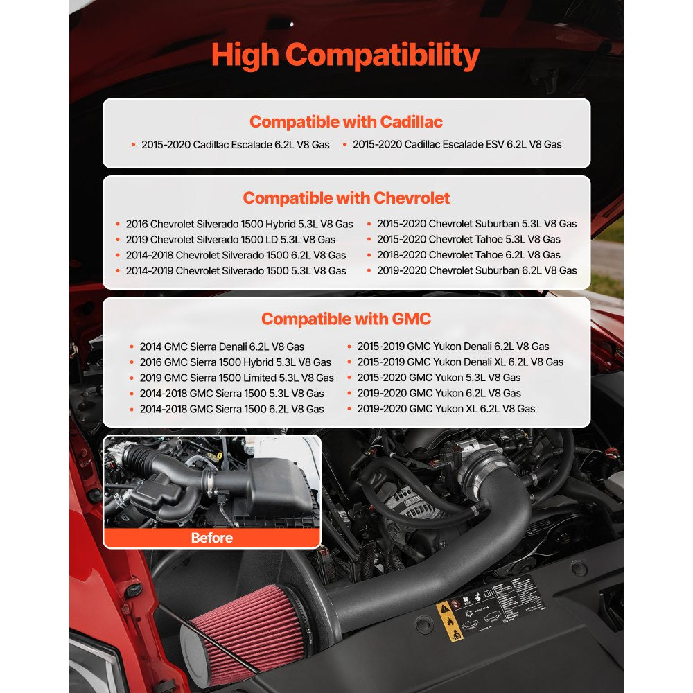 VEVOR Cold Air Intake, 3.5 Inch Cold Air Intake System + Heat Shield Compatible with 2014-2018 Chevy Silverado/GMC