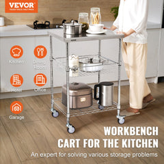 VEVOR Kitchen Utility Cart, 3 Tiers, Wire Rolling Cart with 470LBS Capacity, Steel Service Cart on Wheels, Metal