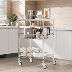 VEVOR Kitchen Utility Cart, 3 Tiers, Wire Rolling Cart with 470LBS Capacity, Steel Service Cart on Wheels, Metal