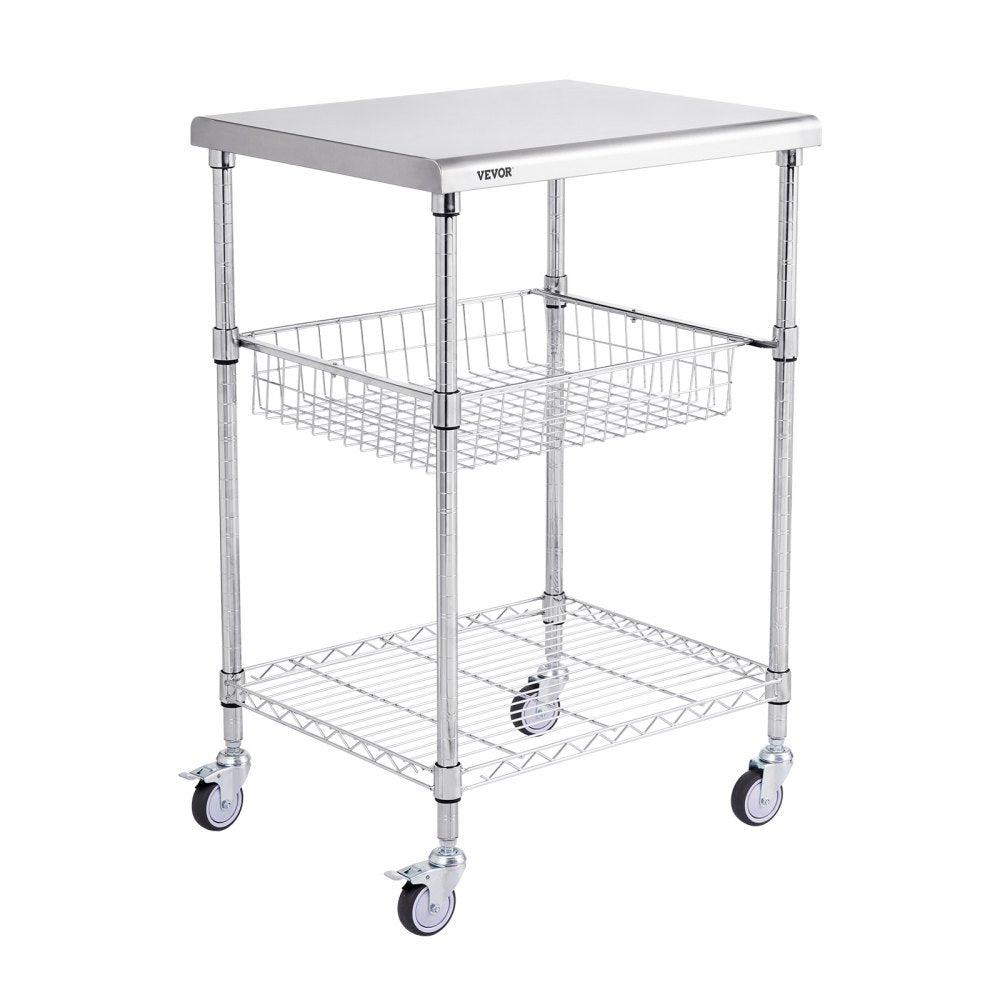 VEVOR Kitchen Utility Cart, 3 Tiers, Wire Rolling Cart with 470LBS Capacity, Steel Service Cart on Wheels, Metal