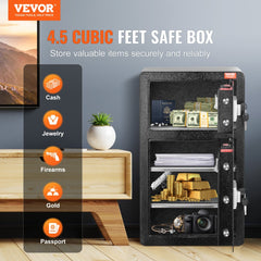 VEVOR Double Doors 4.5 cu.ft Safe Box with Key Lock & Password, Safe Lock Box with Fireproof Bag, Key Rack, LED Light