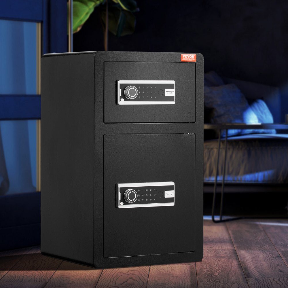 VEVOR Double Doors 4.5 cu.ft Safe Box with Key Lock & Password, Safe Lock Box with Fireproof Bag, Key Rack, LED Light