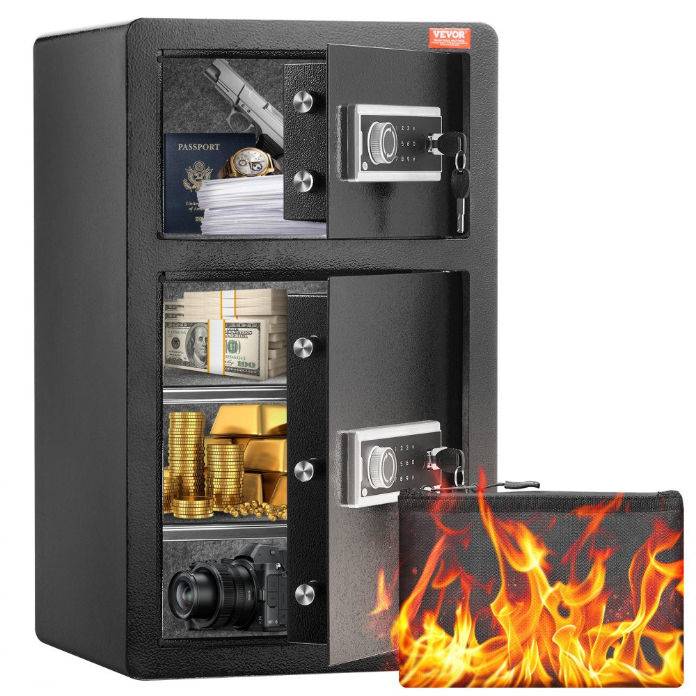 VEVOR Double Doors 4.5 cu.ft Safe Box with Key Lock & Password, Safe Lock Box with Fireproof Bag, Key Rack, LED Light