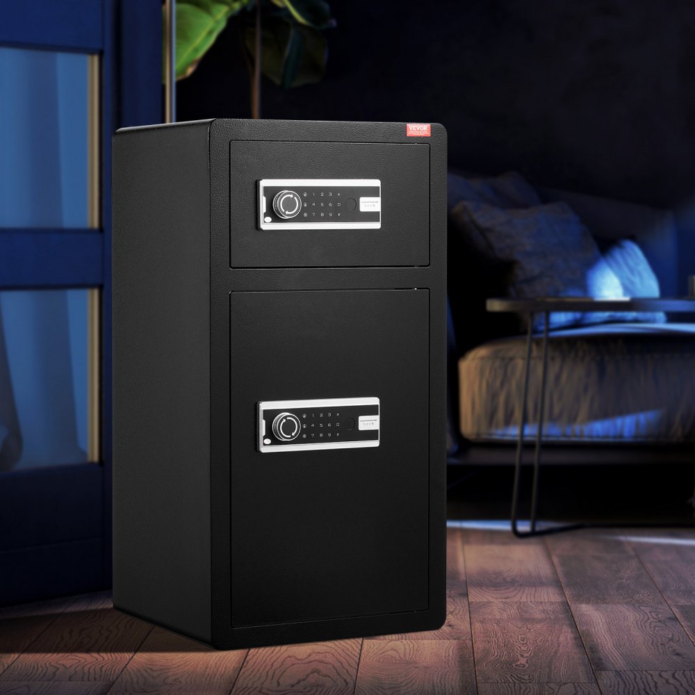 VEVOR Double Doors 5.5 cu.ft Safe Box with Key Lock & Password, Safe Lock Box with Fireproof Bag, Key Rack, LED Light