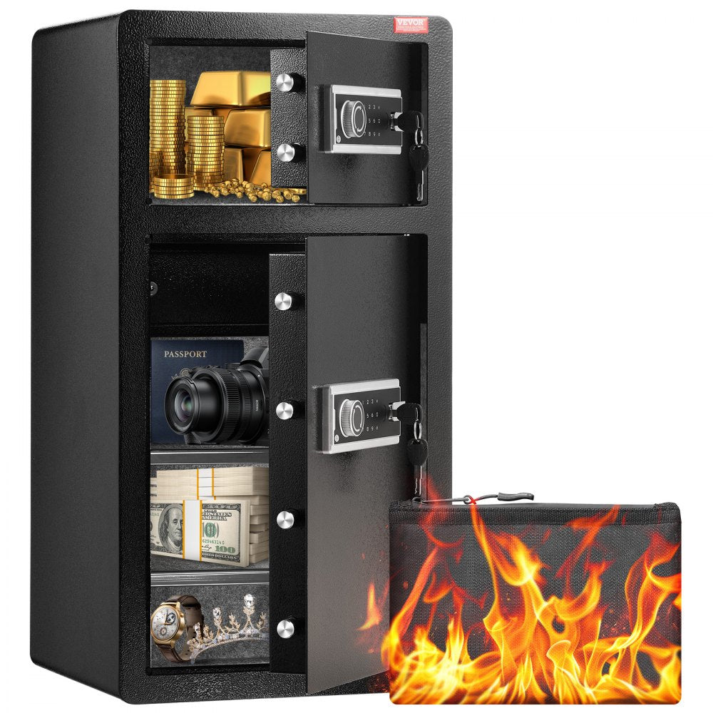 VEVOR Double Doors 5.5 cu.ft Safe Box with Key Lock & Password, Safe Lock Box with Fireproof Bag, Key Rack, LED Light