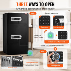 VEVOR Double Doors 7.2 cu.ft Safe Box with Key Lock & Password, Safe Lock Box with Fireproof Bag, Key Rack, LED Light