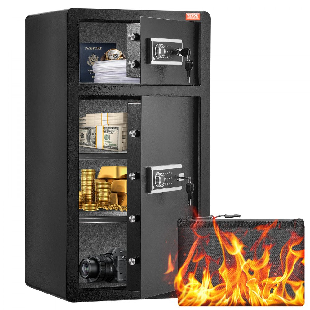 VEVOR Double Doors 7.2 cu.ft Safe Box with Key Lock & Password, Safe Lock Box with Fireproof Bag, Key Rack, LED Light