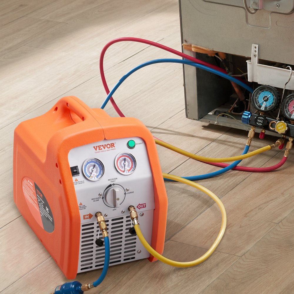 VEVOR 1 HP Refrigerant Recovery Machine - Dual Cylinder Portable AC Recovery Machine with High Pressure Protection 120V