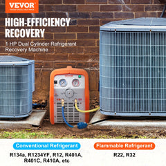 VEVOR 1 HP Refrigerant Recovery Machine - Dual Cylinder Portable AC Recovery Machine with High Pressure Protection 120V