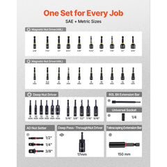 VEVOR 80-Piece Premium Magnetic Impact Nut Driver Set, Metric & SAE Sizes, with Socket Adapters, Bit Holder, Wing Nut