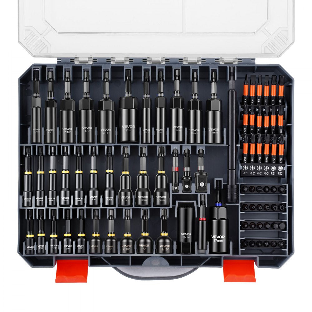 VEVOR 80-Piece Premium Magnetic Impact Nut Driver Set, Metric & SAE Sizes, with Socket Adapters, Bit Holder, Wing Nut