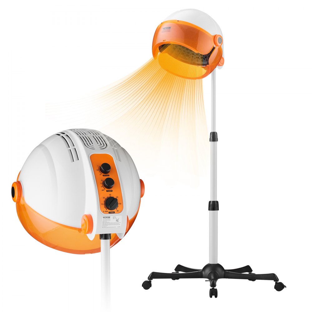 VEVOR Salon-Grade Hair Dryer, 1875W Powerful Stand Dryer, Adjustable Timer & 3 Heat/Speed Options, Mobile Base with