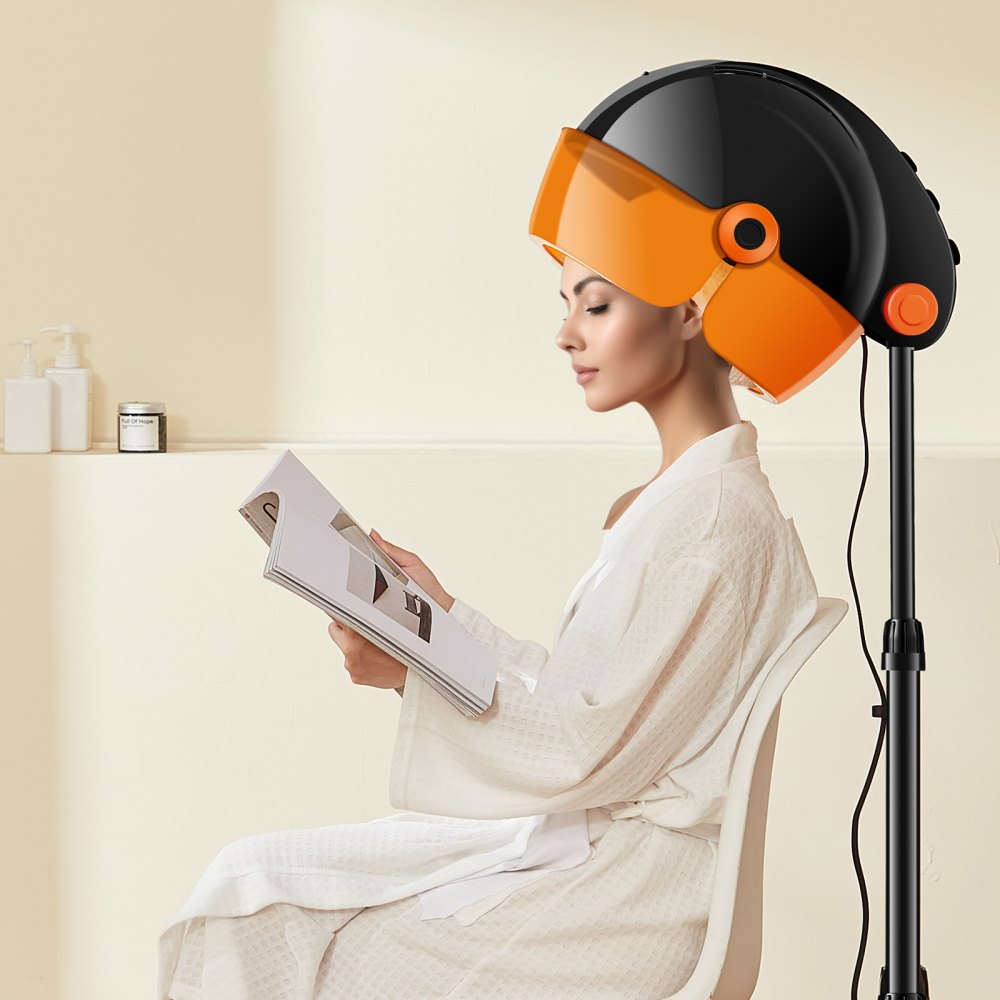 VEVOR Ionic Hood Dryer, 1875W Pro Bonnet Hair Dryer, Timer, 3 Temperature Levels & Adjustable Speed, Mobile Floor Stand