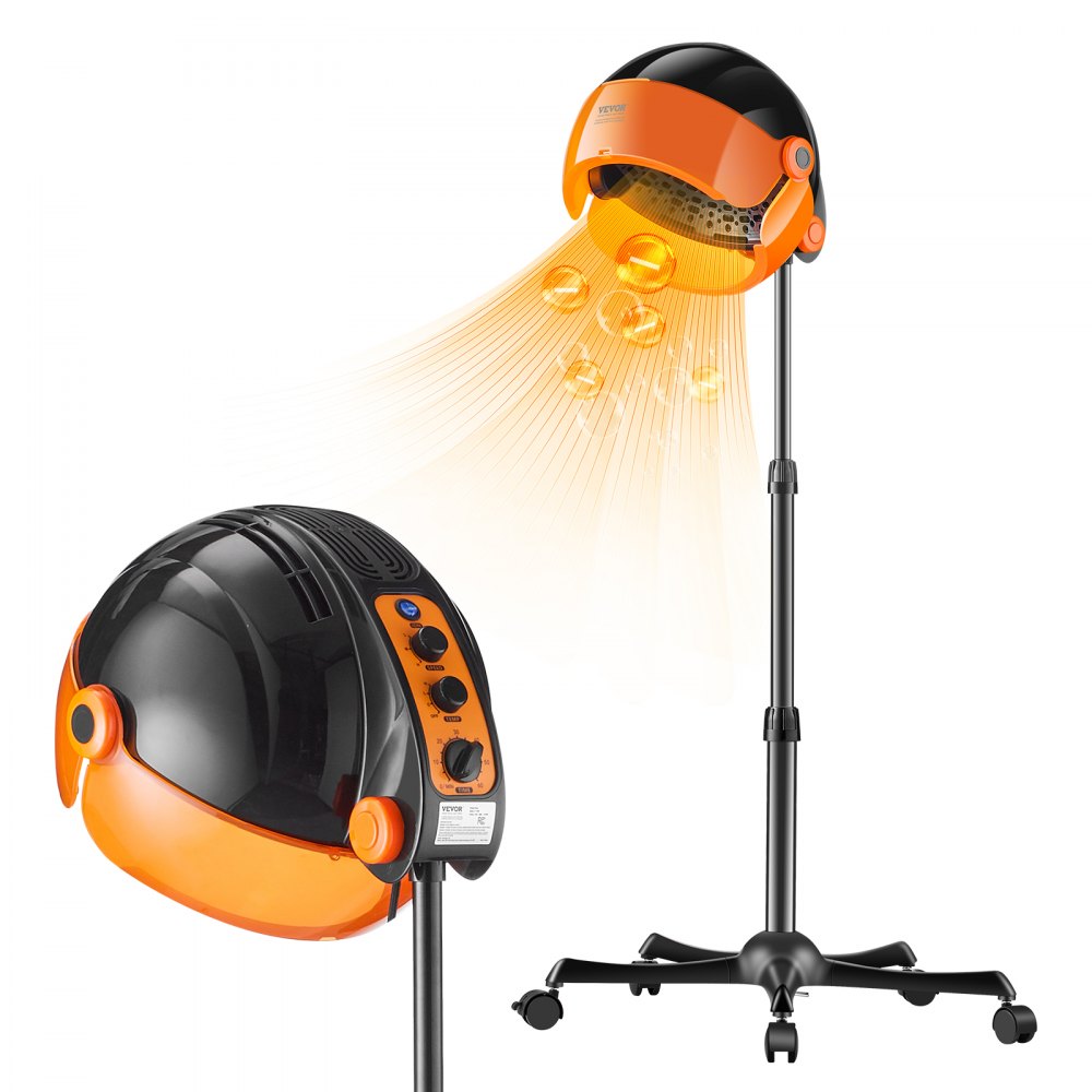 VEVOR Ionic Hood Dryer, 1875W Pro Bonnet Hair Dryer, Timer, 3 Temperature Levels & Adjustable Speed, Mobile Floor Stand