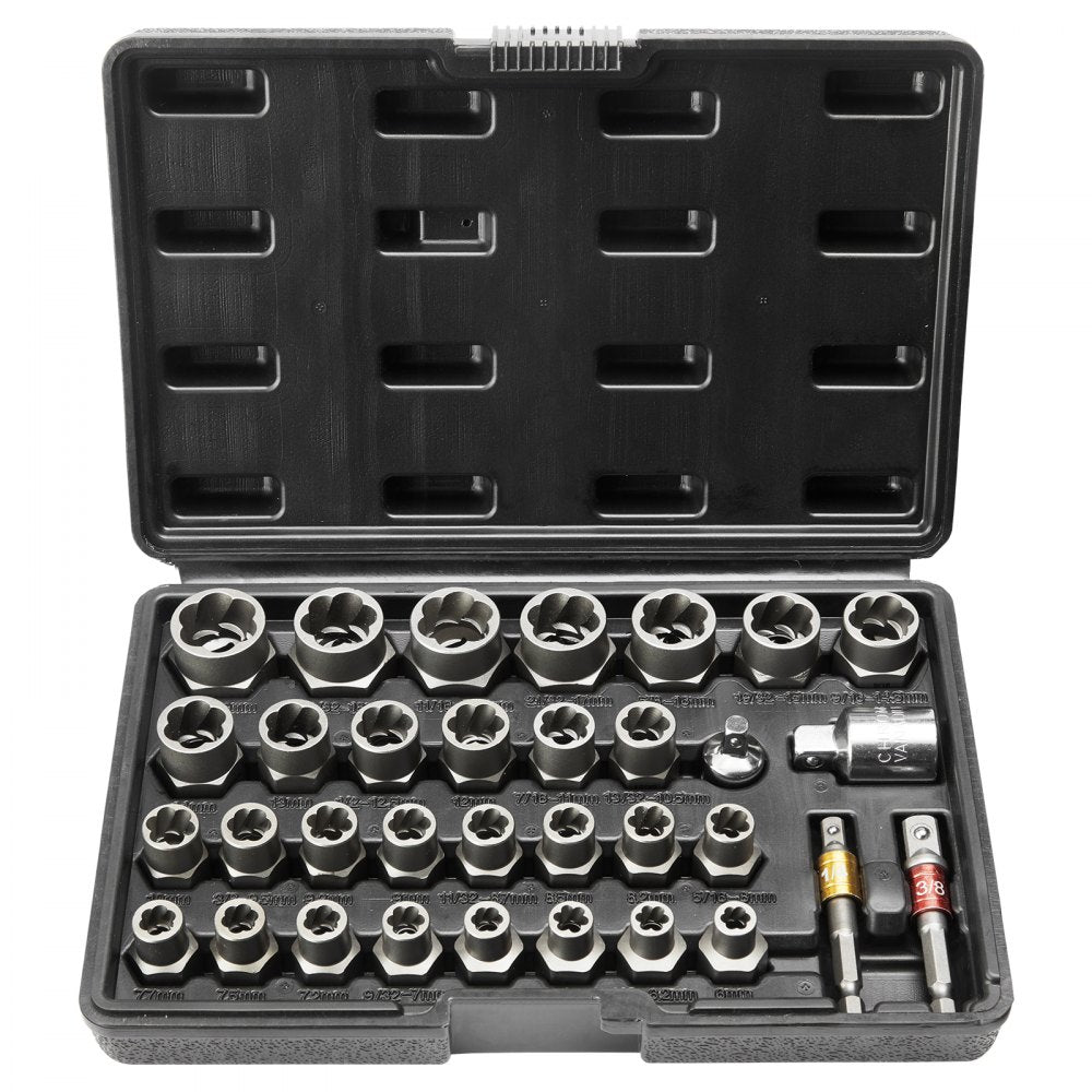VEVOR Bolt Extractor Set, 29-Piece Bolt and Nut Remover Set, 6mm to 10mm, 13/32" to 3/4", CR-MO Steel Extraction Socket