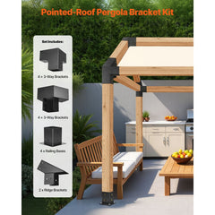 VEVOR Pergola Kit, 4x4 Inch Pointed-Roof Pergola Brackets for 3.5x3.5 In Lumbers in Actual Size, 3-Way / 4-Way Gazebo