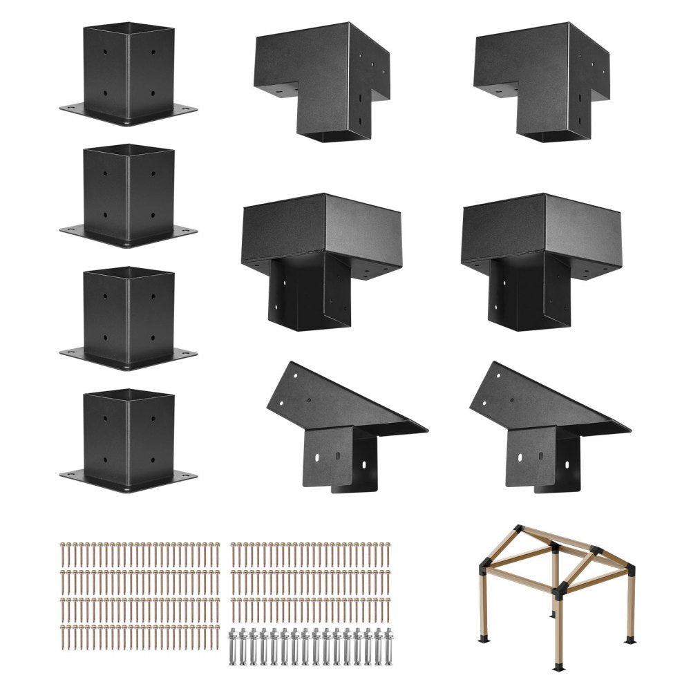 VEVOR Pergola Kit, 4x4 Inch Pointed-Roof Pergola Brackets for 3.5x3.5 In Lumbers in Actual Size, 3-Way / 4-Way Gazebo