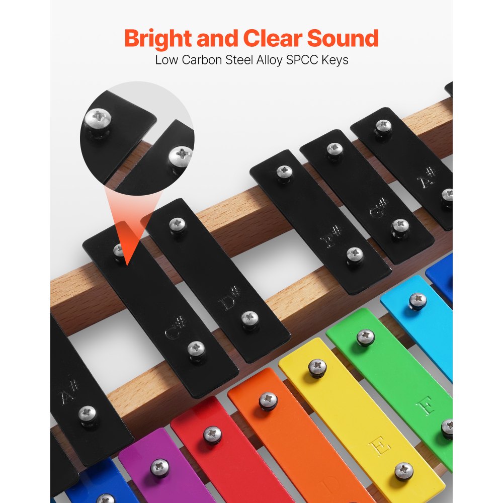 VEVOR Glockenspiel Xylophone, 27 Notes, Professional Xylophone Percussion Instrument, with Colorful Metal Keys