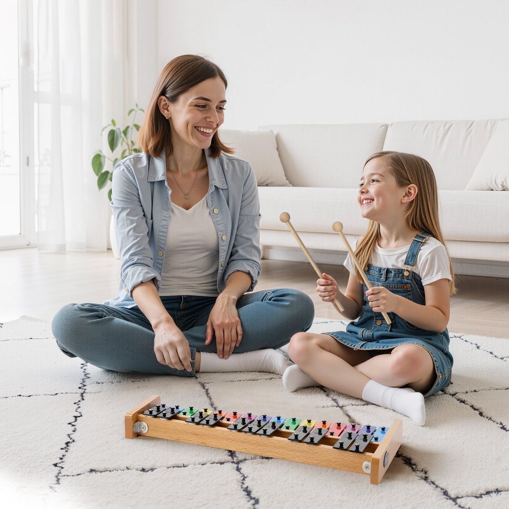 VEVOR Glockenspiel Xylophone, 27 Notes, Professional Xylophone Percussion Instrument, with Colorful Metal Keys